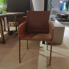 Metal frame hard leather dining chair