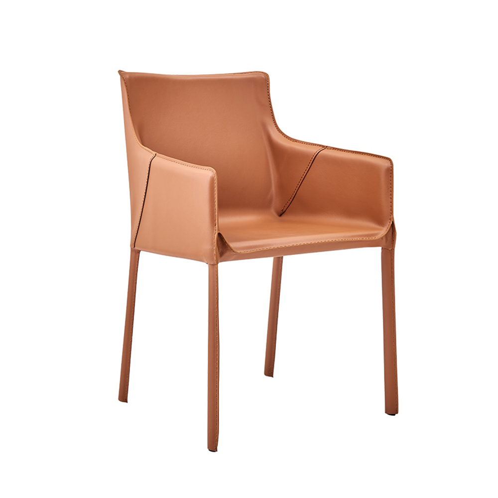 Metal frame hard leather dining chair