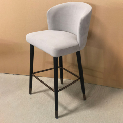 Modern Restaurant Chair Oak Wood Leg Fabric Bar Stool With Back
