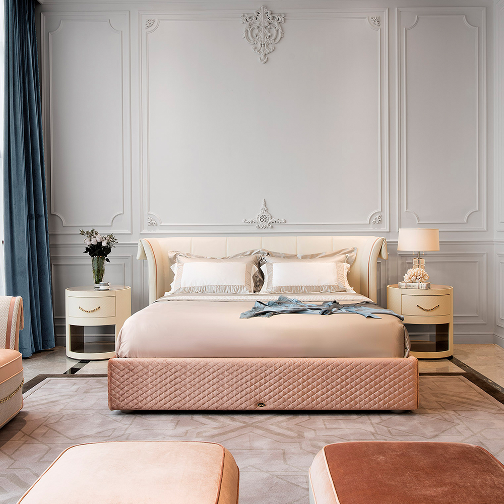Khung giường đầy đủ Giường đôi màu hồng