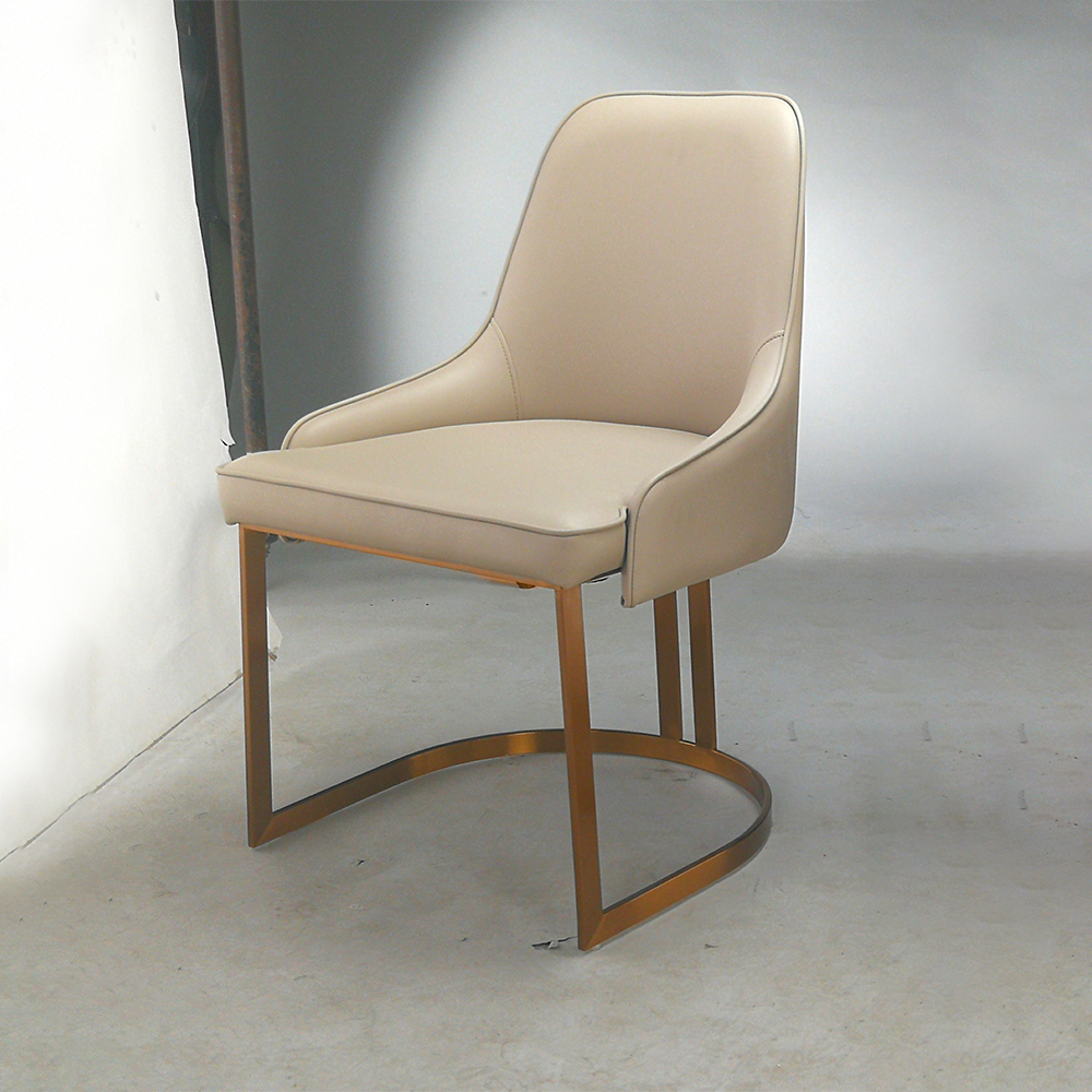 Modern Rose Gold Stainless Steel White PU Leather Dining Chair