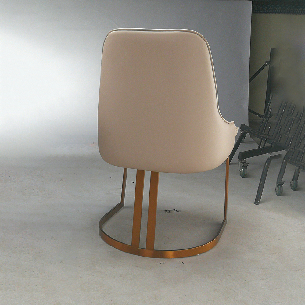 Modern Rose Gold Stainless Steel White PU Leather Dining Chair