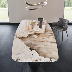 Large Rectangle Wood Marble Contemporary Dining Table