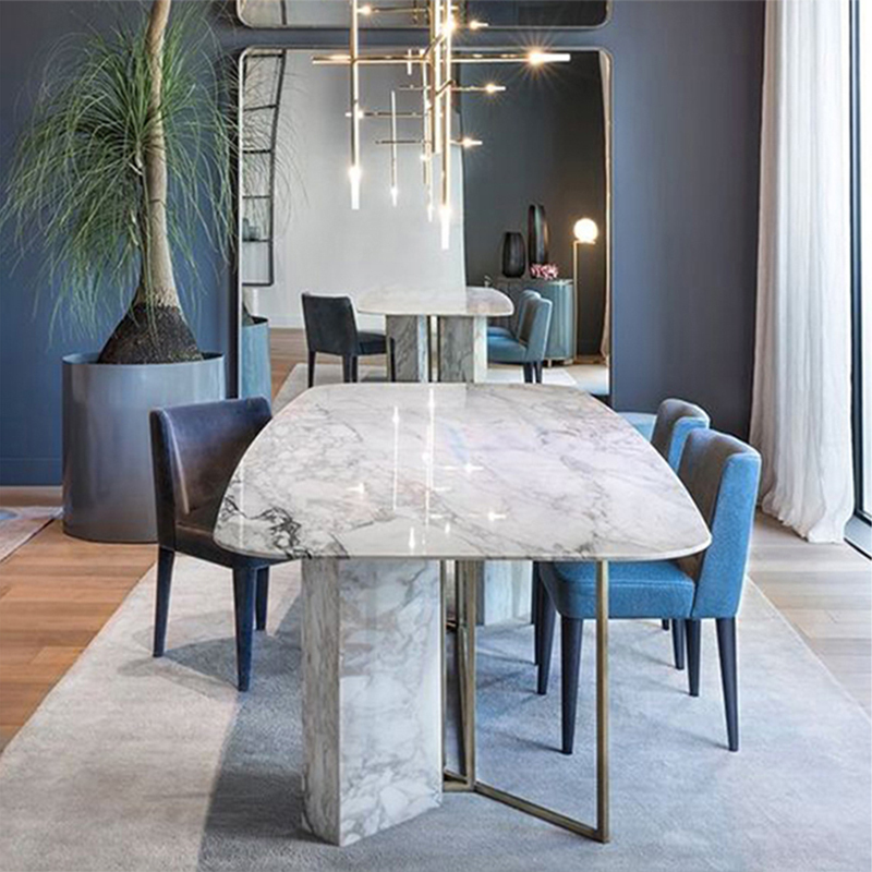 Metal Frame White Marble Dining Table