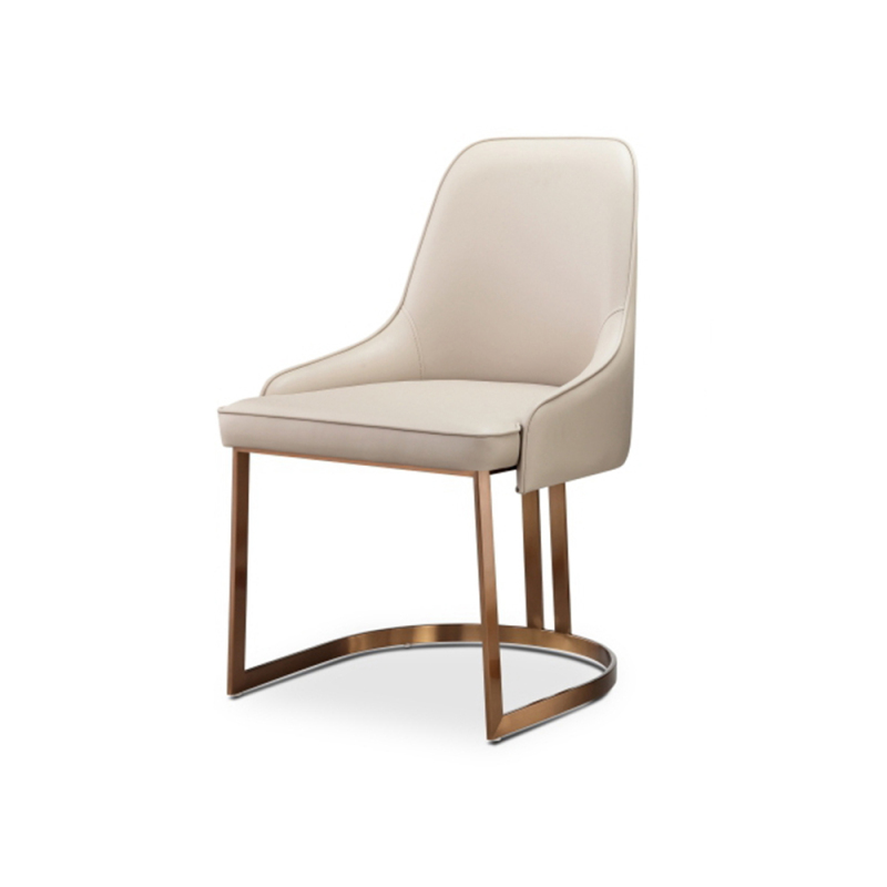 Modern Rose Gold Stainless Steel White PU Leather Dining Chair