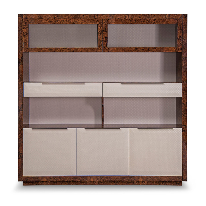 High Gloss Finished Veneer Leather Bookcase