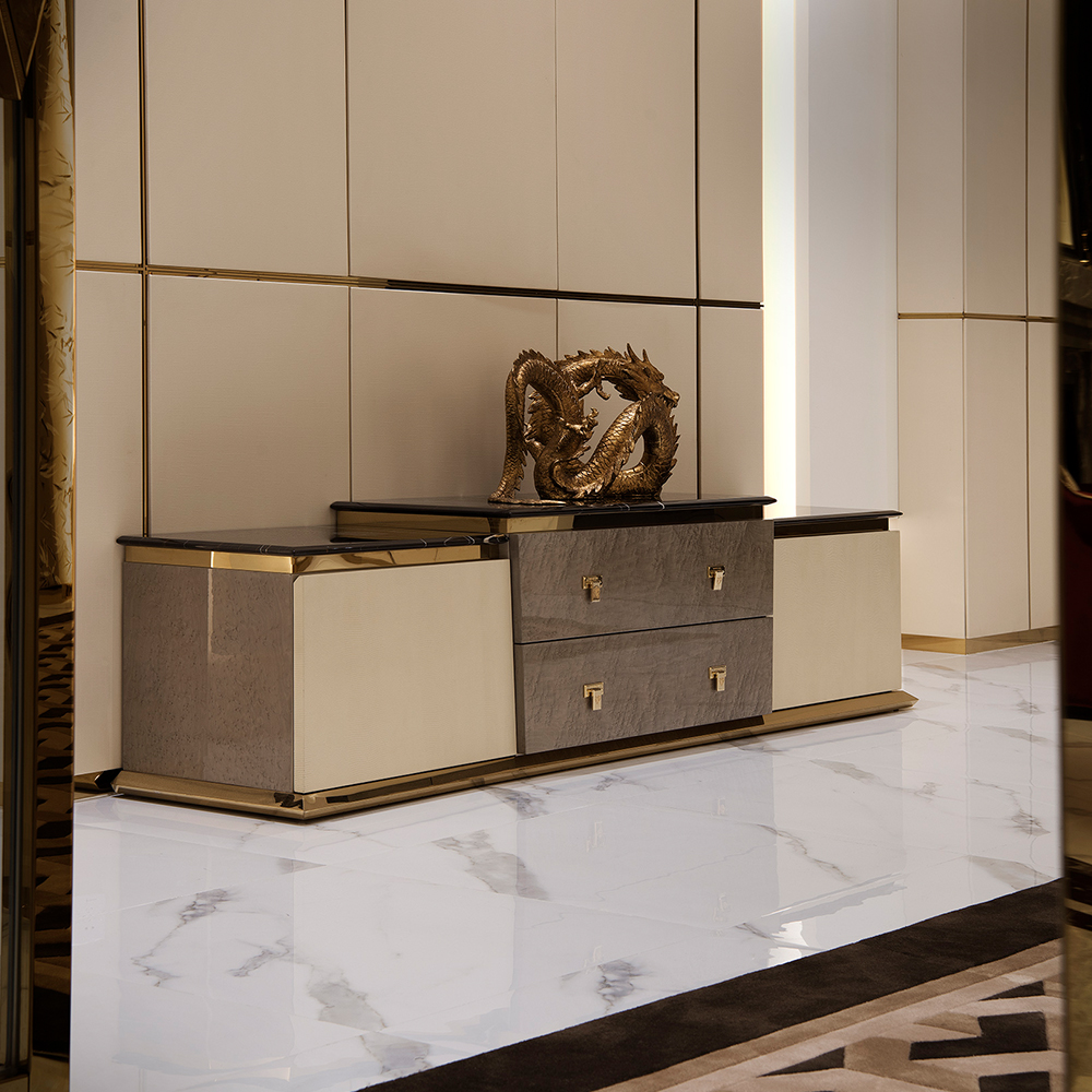 Living room marble panel TV cabinet