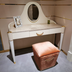 White Leather Elegant Bedroom Dressing Table With Mirror