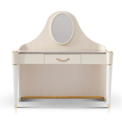 White Leather Elegant Bedroom Dressing Table With Mirror