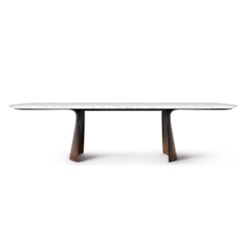 Modern Marble Dining Table with Wooden Base