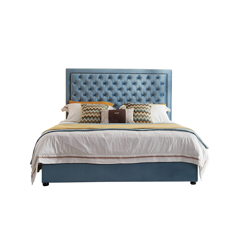 Modern Solid Wood Upholstered Fabric Bed