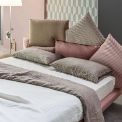 Chic Modern Bed with Fashion-Style Pillow Fabric Upholstery