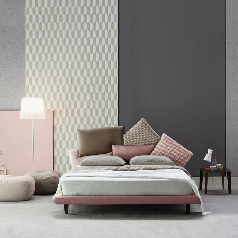 Chic Modern Bed with Fashion-Style Pillow Fabric Upholstery