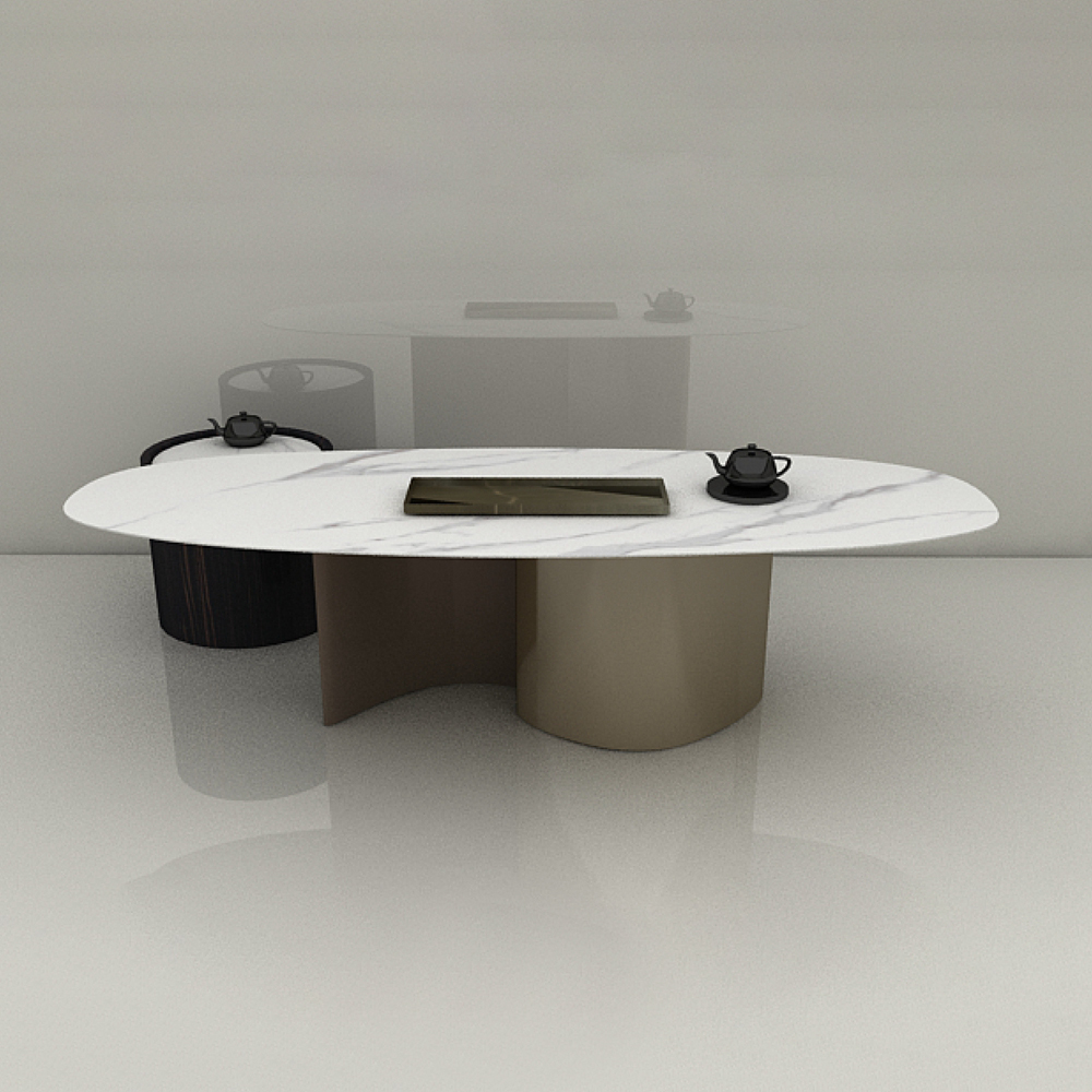 Modern Oval Marble Countertop Coffee Table Set