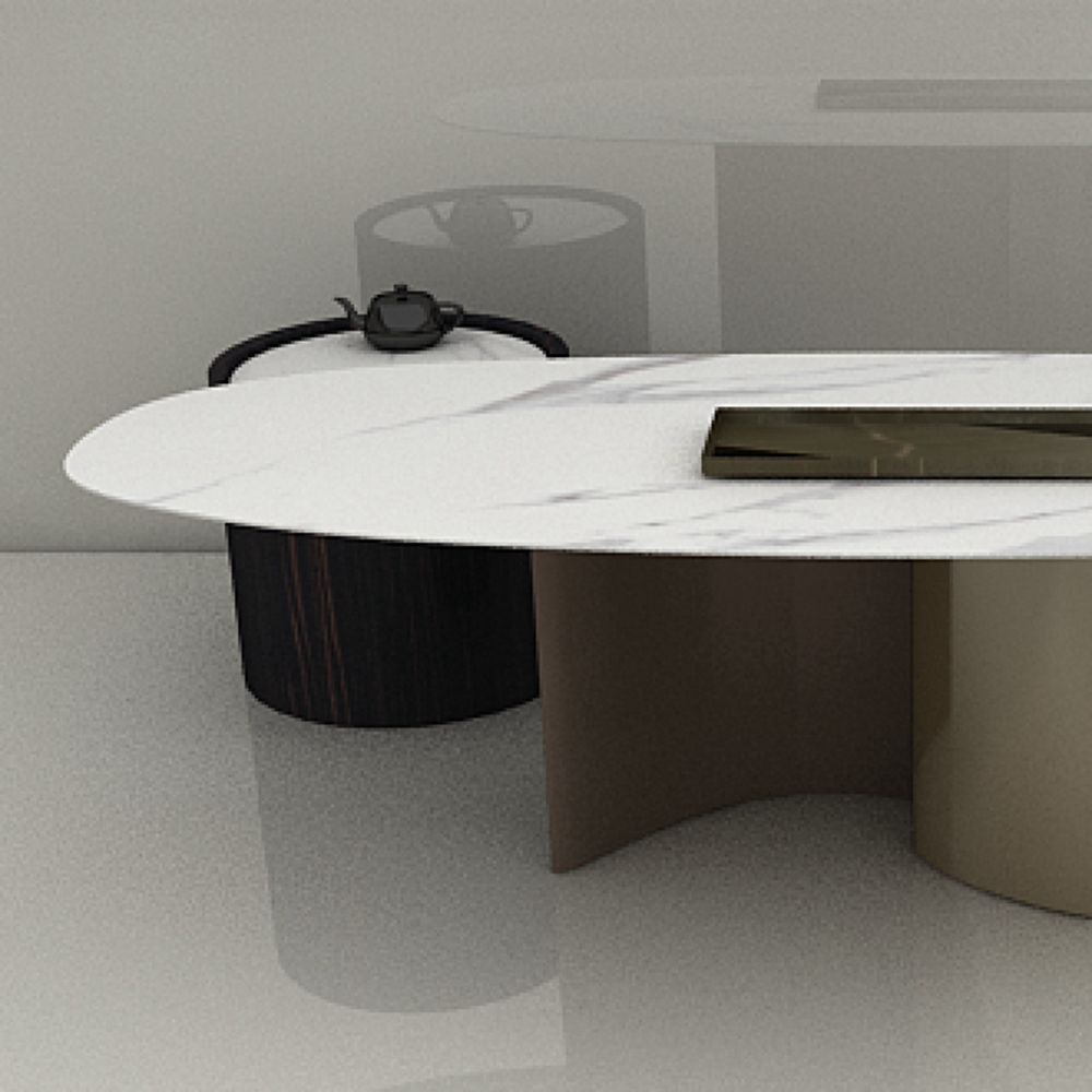 Modern Oval Marble Countertop Coffee Table Set