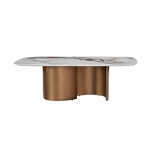 Natural Marble Modern Luxury Set Dining Table with Brass Metal Base