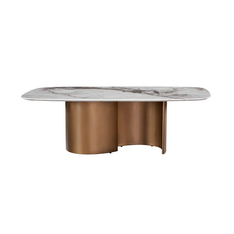 Natural Marble Modern Luxury Set Dining Table with Brass Metal Base