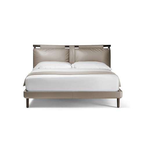 Oak wood veneered in walnut lacquered king size bed