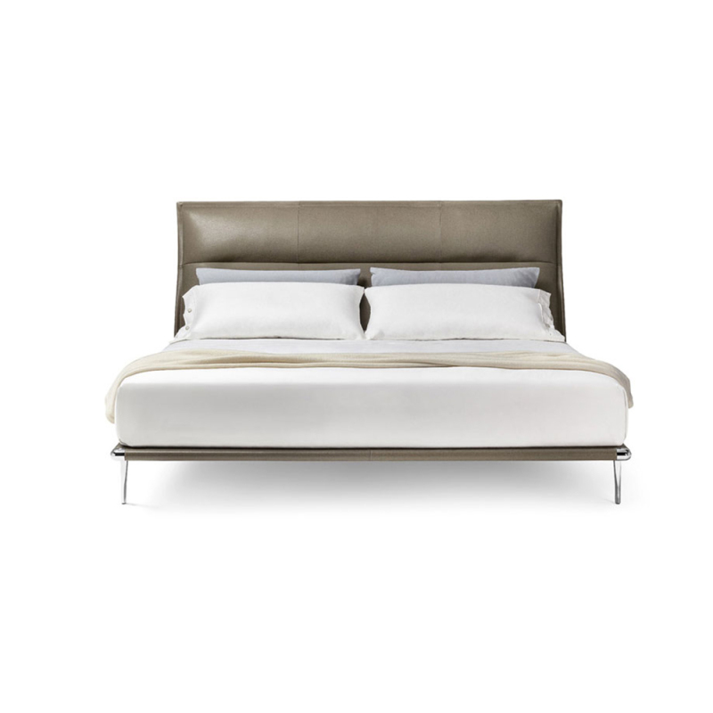 Contemporary Leather Upholstery Headboard Metal Frame King Size Bed