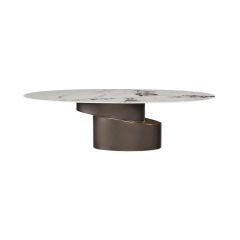 Contemporary Luxury Marble Top Oval Wooden Coffee Table with Wooden Base