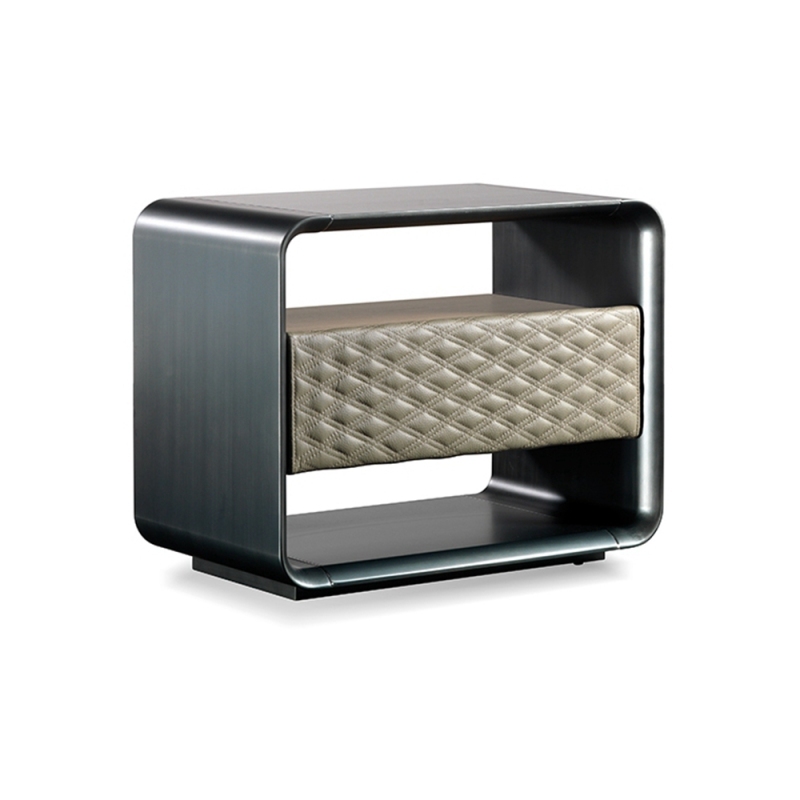 Modern Walnut Veneer Bedside Table with Black Metal Feet - Stylish Bedroom Accent