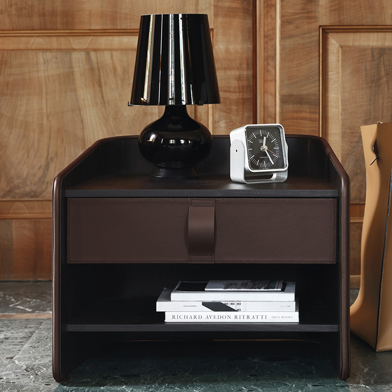 Bending plate veneered in walnut nightstand/bedside table