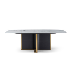 Natural marble modern luxury dining table with brass metal base
