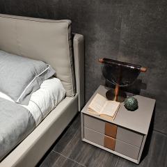 Contemporary Leather-Covered MDF Bedside Table with 2 Wood Drawers - Functional Bedroom Accent