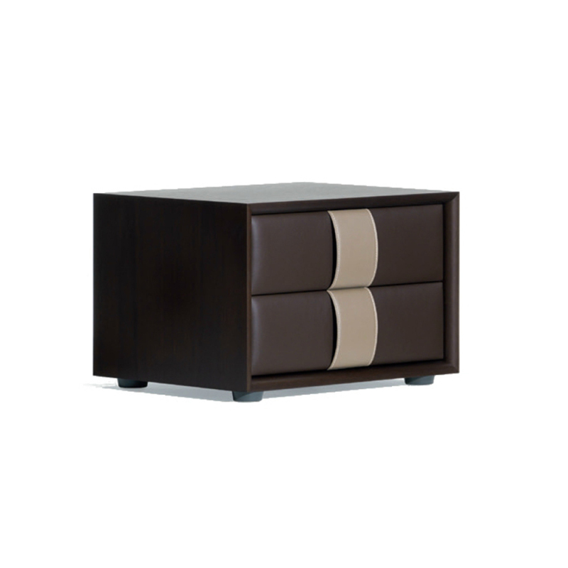 Contemporary Leather-Covered MDF Bedside Table with 2 Wood Drawers - Functional Bedroom Accent