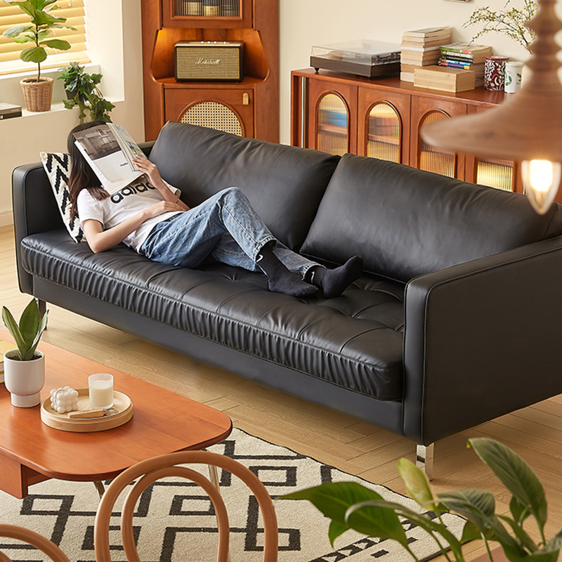 Modern Black Leather Sofa 