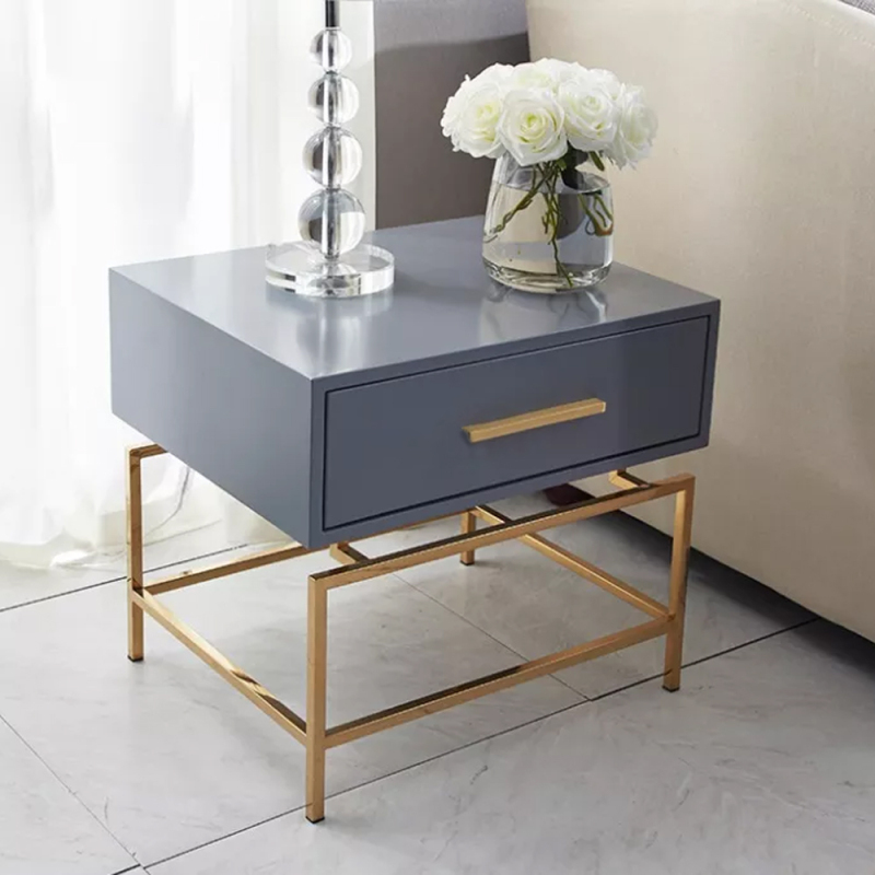 Gray Metal Frame Modern Nightstand