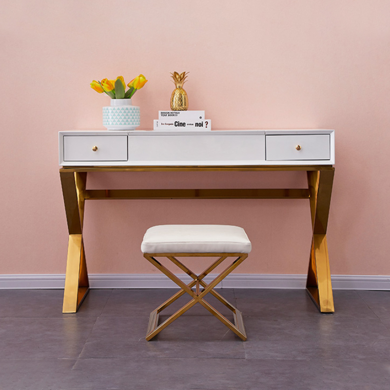 Metal Frame White Dressing Table With Storage