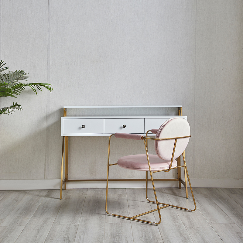 Contemporary Style Metal Frame White Dressing Table