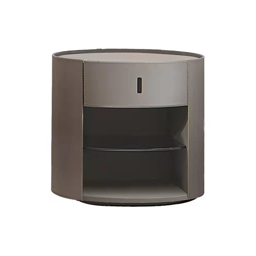 Italian simple round bedside table high-grade design leather bedroom bedside table