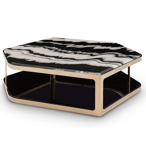 Elegant light luxury black and white marble coffee table modern living room coffee table