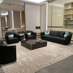 Luxury sofa living room furniture comfortable black leather sofa
