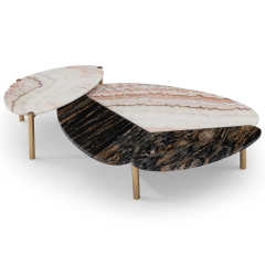 Modern light luxury design coffee table set marble metal frame living room coffee table