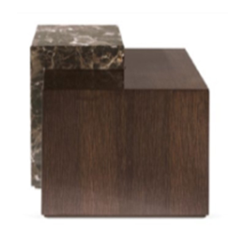 Modern Minimalist Marble and Wood Square Side Table