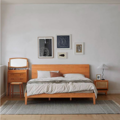 Modern solid wood bed frame full size bedside bedroom wood bed
