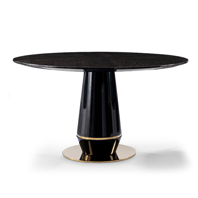 Pearl wood veneer clear water high gloss round dining table