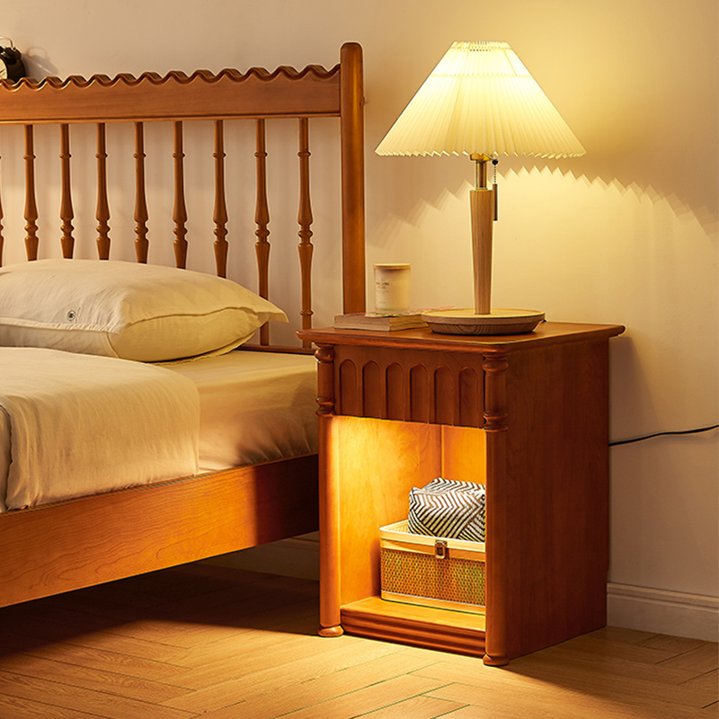 Modern Wooden Bed Frame Set with Matching Side Table - Simple & Elegant Bedroom Furniture