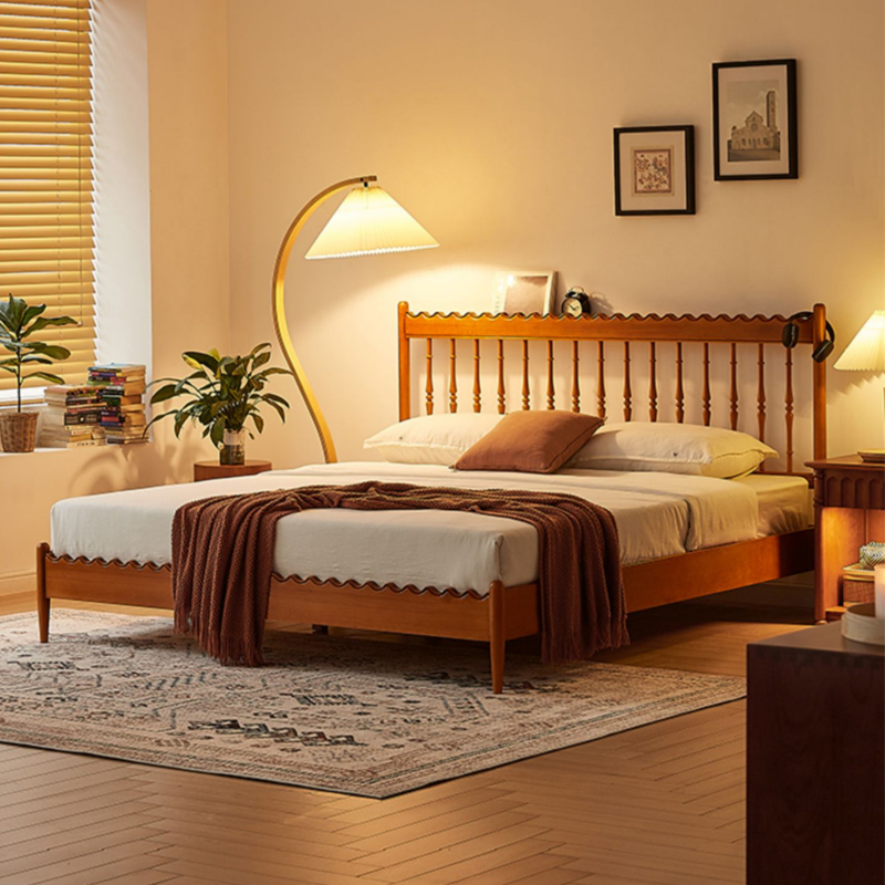 Modern Wooden Bed Frame Set with Matching Side Table - Simple & Elegant Bedroom Furniture