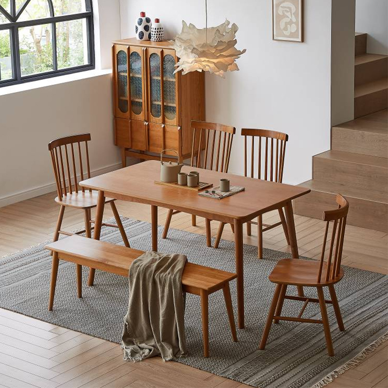 Dining table set furniture bench wooden 6 seat dining table chair