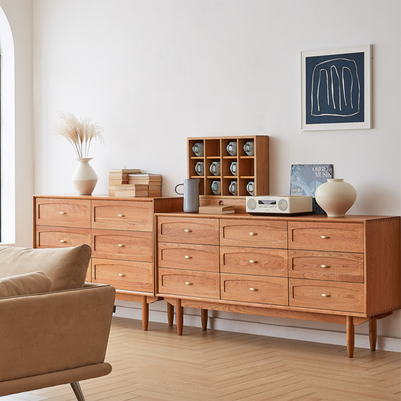 Modern wooden chest of drawers large wooden living room chest of 9 drawers