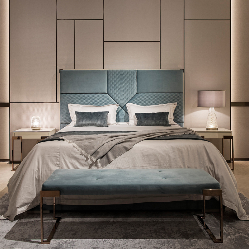Minimalist Design Bedroom Modern Blue Bed Plank Furniture Soft Bedroom Bed