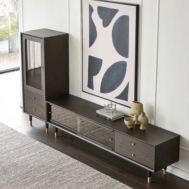 Modern TV stand wooden black with storage modern TV stand