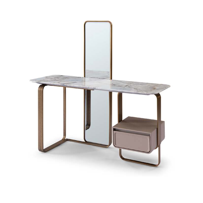 Modern marble top dresser with metal legs and mirror