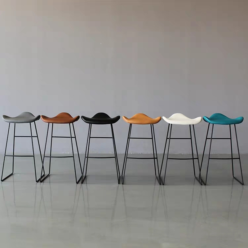 Leather Bar Chair Stool Metal Design Simple High Chair
