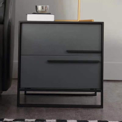 Luxury Black Frosted Bedside Table with Creative Stainless Steel Base