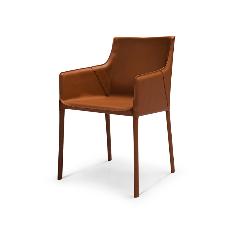 Metal frame hard leather dining chair